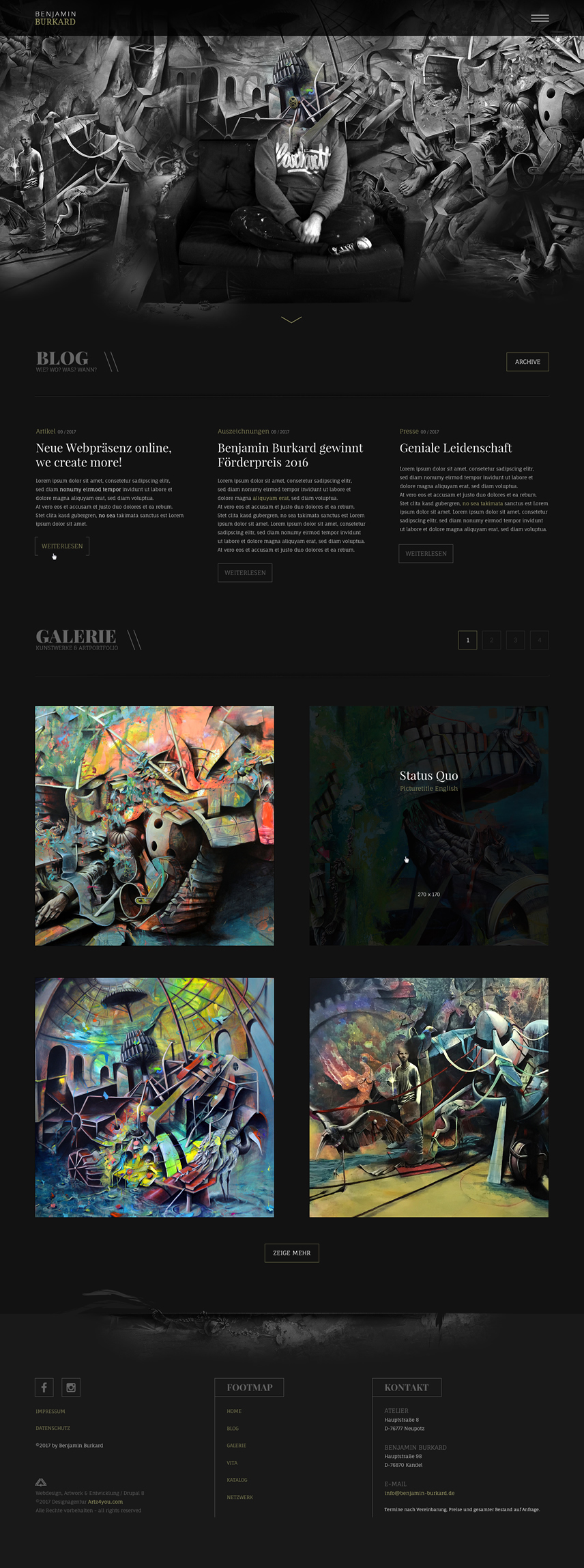 Artwork, Startseiten-Webdesign